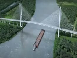 Começou a montagem das vigas do viaduto de acesso à terceira ponte entre Brasil e Paraguai