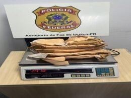 Presa passageira paraguaia com cocaína junto ao corpo no aeroporto de Foz
