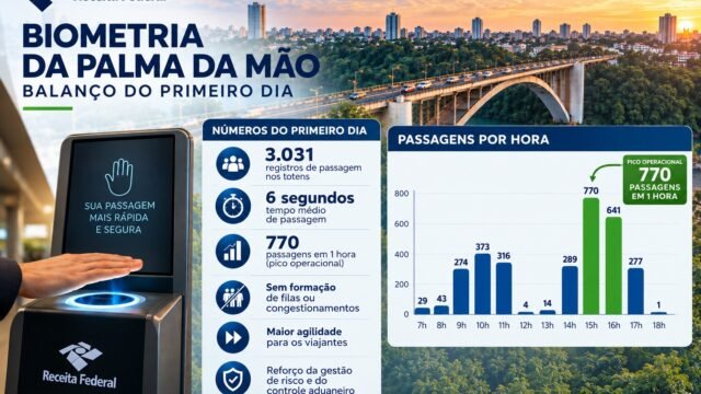 Biometria da palma da mão levou 6 segundos por viajante no primeiro dia na Ponte da Amizade